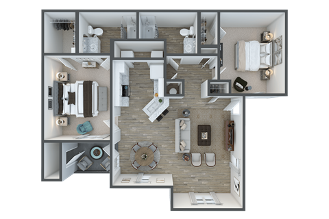 Floor plan for 2 beds, 2 baths, 1160 sqft
